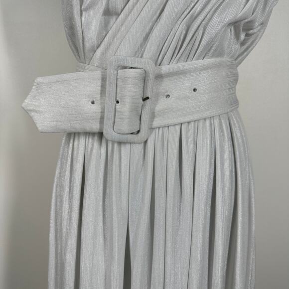 Retrofete Platinum Andrea One Shoulder Pleated Metallic Jersey Gown Small - Picture 5 of 14